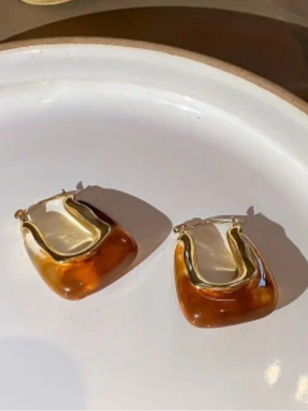 Amber Tortoiseshell Resin Hoop Earrings